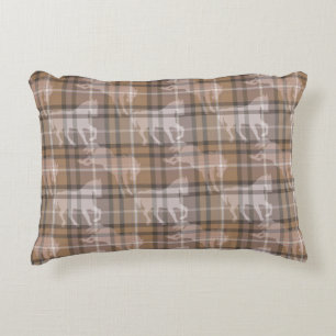 Mocha brown & beige equestrian horse tartan plaid accent pillow