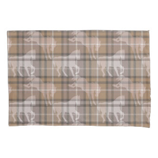 Mocha brown & beige equestrian horse tartan plaid pillowcase