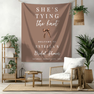 Mocha Brown Bow Bridal Shower Fabric Welcome Sign Tapestry
