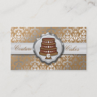Mocha Brown Cake Couture Glitzy Damask Cake Bakery Business Card