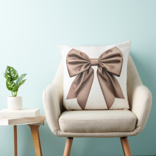 Mocha Brown Coquette Bow Throw Pillow