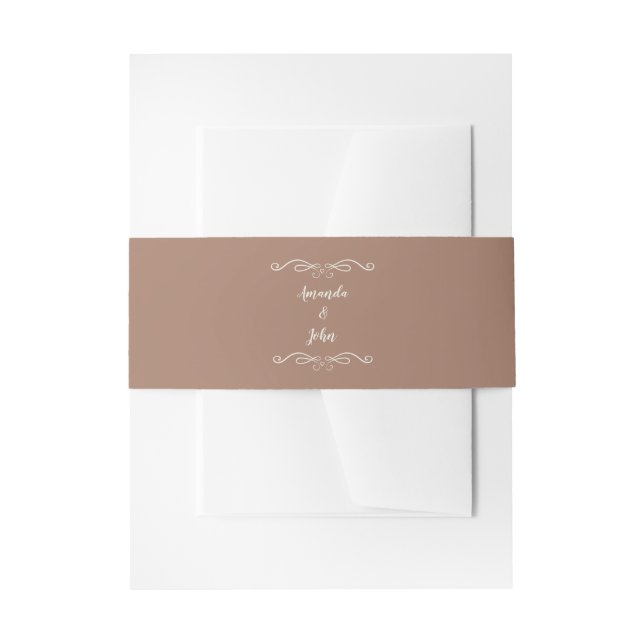 Mocha Brown Elegant Weddings Calligraphy Rustic Invitation Belly Band (Front Example)