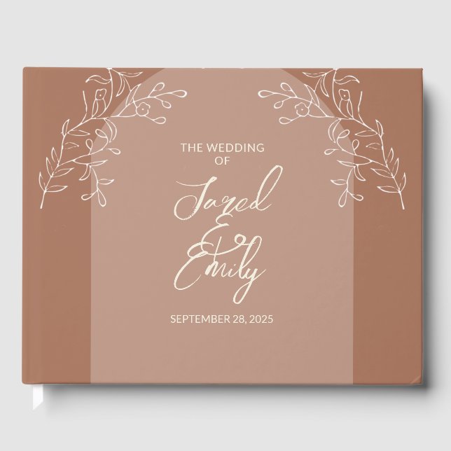 Mocha Brown Floral Arch Wedding  Guest Book (Front)
