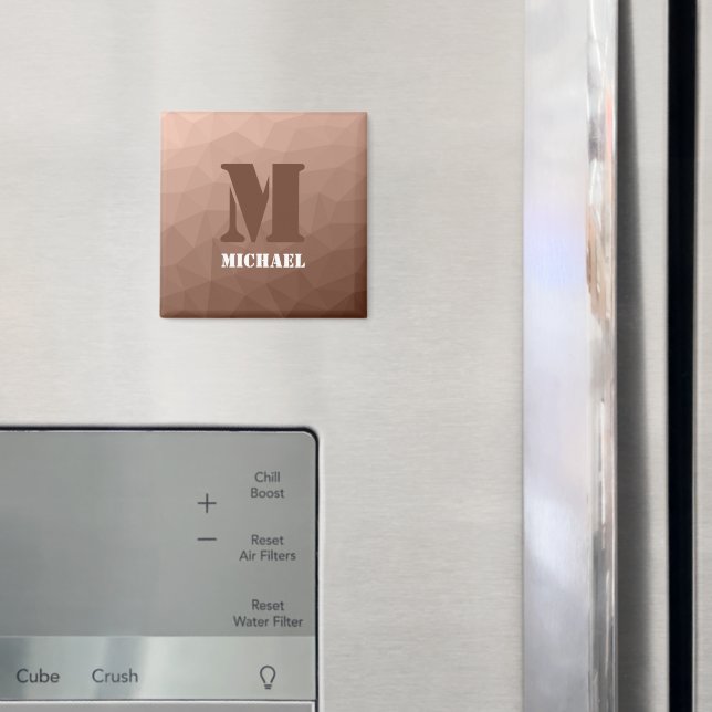 Mocha Brown geometric mesh pattern Monogram Magnet (In Situ (Fridge))