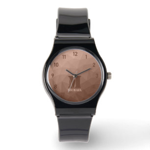 Mocha Brown geometric mesh pattern Monogram Watch