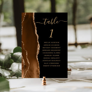 Mocha Brown Gold Agate Black Wedding Table Number
