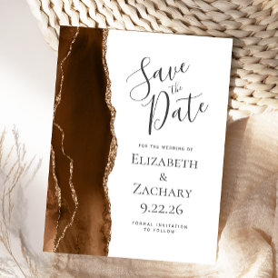 Mocha Brown Gold Agate Save the Date Announcement Postcard