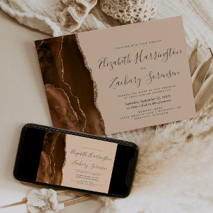 Mocha Brown Gold Agate Tan Wedding Invitation