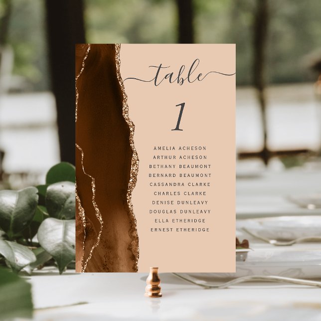 Mocha Brown Gold Agate Tan Wedding Table Number (Creator Uploaded)