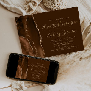 Mocha Brown Gold Agate Wedding Invitation