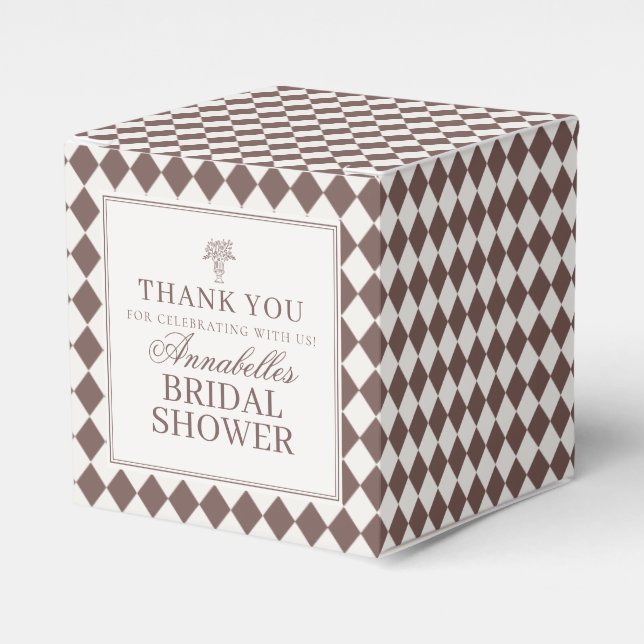 Mocha Brown Harlequin Checkered Bridal Shower Favor Box (Front Side)