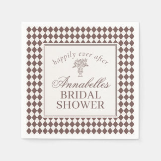Mocha Brown Harlequin Checkered Bridal Shower Napkin