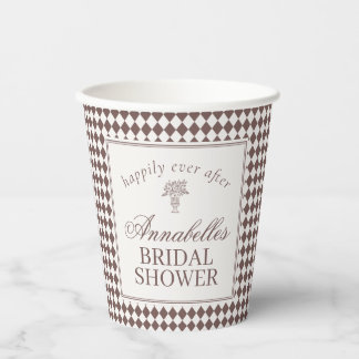 Mocha Brown Harlequin Checkered Bridal Shower Paper Cups