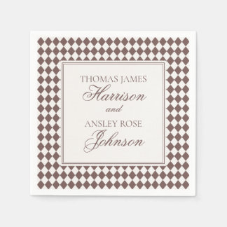 Mocha Brown Harlequin Checkered Wedding Napkin