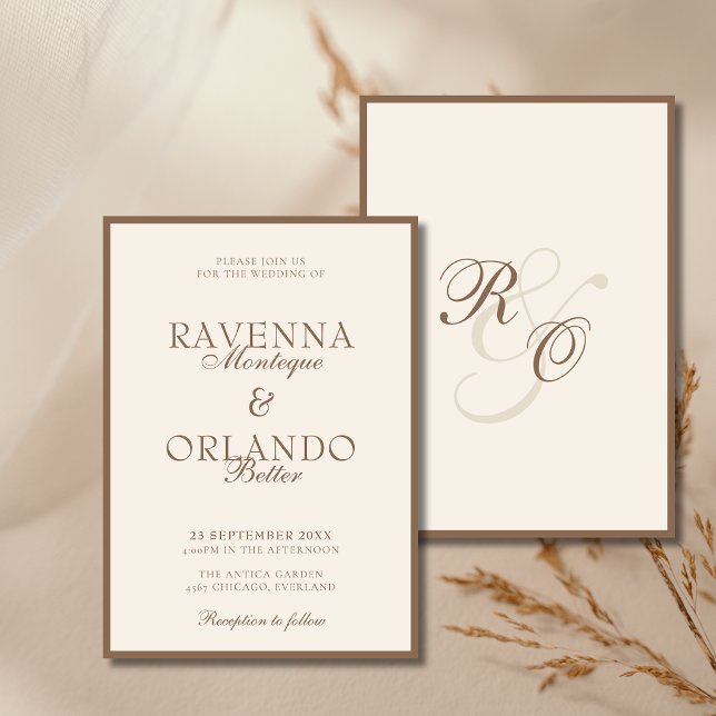 Mocha Brown Ivory Monogram | Old Money Wedding Invitation (Creator Uploaded)
