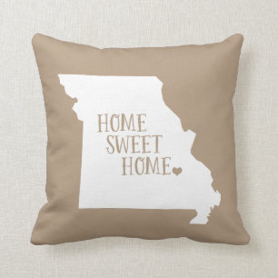 Mocha Brown Missouri Home Sweet Home State Throw Pillow