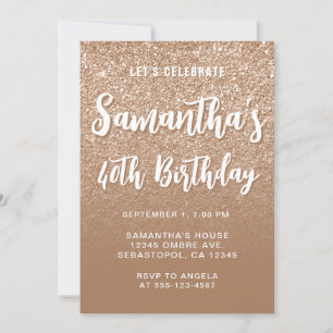 Mocha Brown Modern Gradient 40th Birthday Invitation