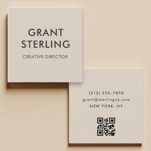 Mocha Brown Modern Minimal Typography QR Code Square Business Card