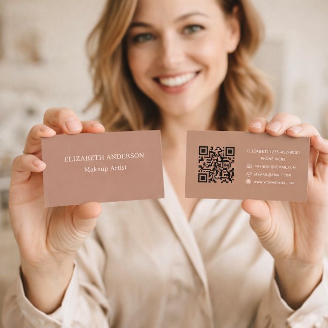 Mocha brown qr code business card (Creator Uploaded)
