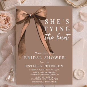 Mocha Brown She's Tying The Knot Bow Bridal Shower Invitation