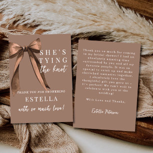 Mocha Brown She's Tying The Knot Bow Bridal Shower Thank You Card