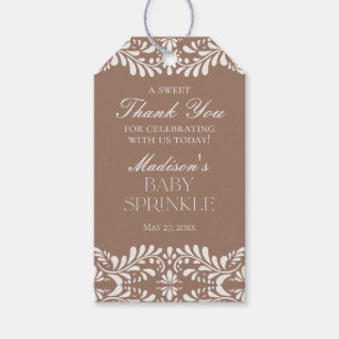 Mocha Brown Talavera Fiesta Baby Sprinkle Favour Gift Tags