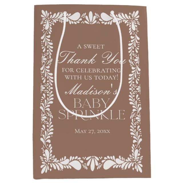 Mocha Brown Talavera Fiesta Baby Sprinkle Favours Medium Gift Bag (Front)