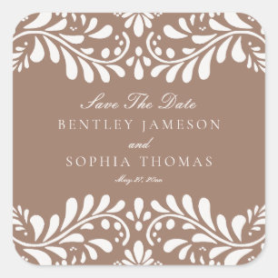 Mocha Brown Talavera Fiesta Save the Date Envelope Square Sticker