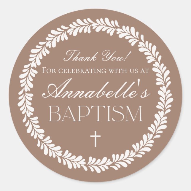 Mocha Brown Talavera Spanish Fiesta Baptism Favour Classic Round Sticker (Front)