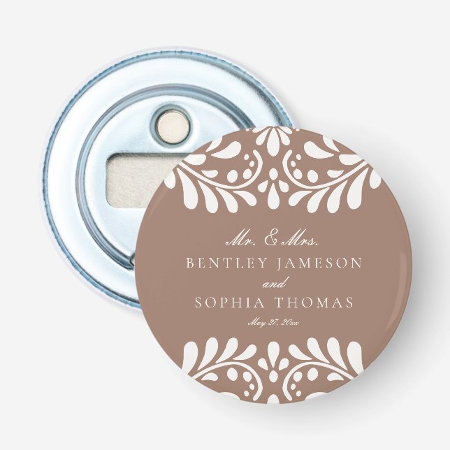 Mocha Brown Talavera Spanish Fiesta Wedding Favour Bottle Opener (Front)