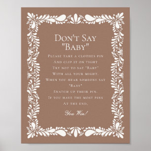 Mocha Brown Talavera Tile Dont Say Shower Game Poster