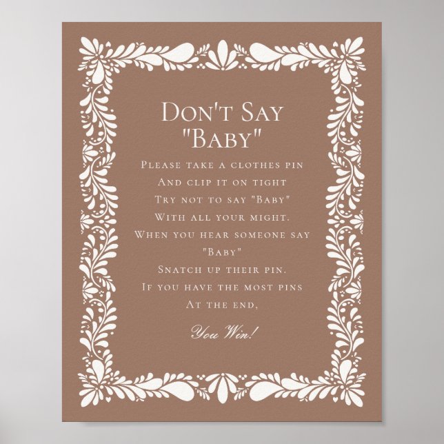 Mocha Brown Talavera Tile Dont Say Shower Game Poster (Front)
