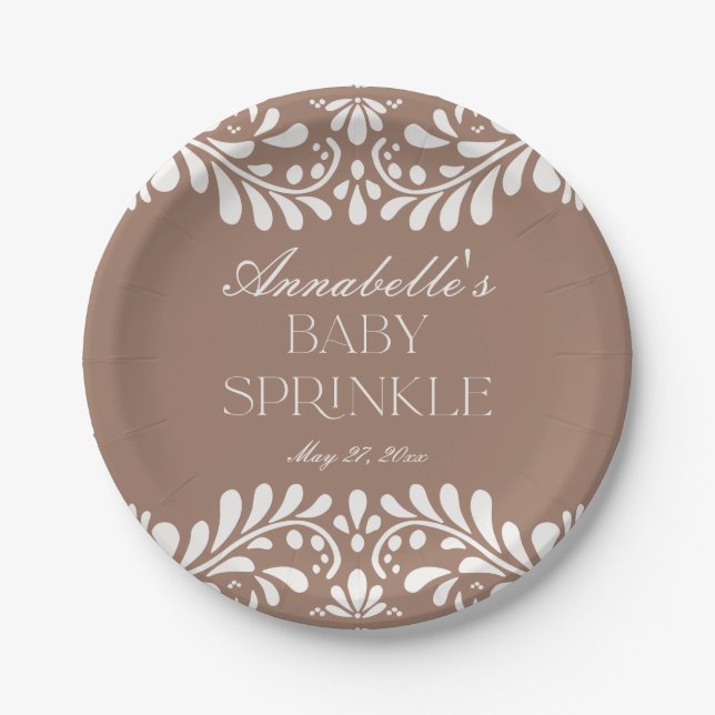 Mocha Brown Talavera Tile Fiesta Baby Spinkle Paper Plate (Front)