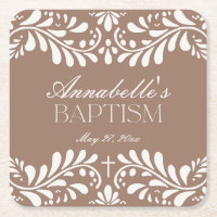 Mocha Brown Talavera Tile Spanish Fiesta Baptism