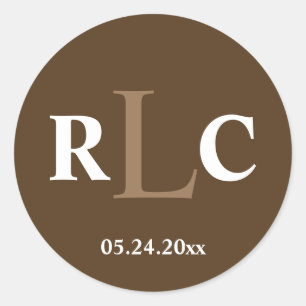 Mocha brun 3 monogramme initial étiquette mariage 