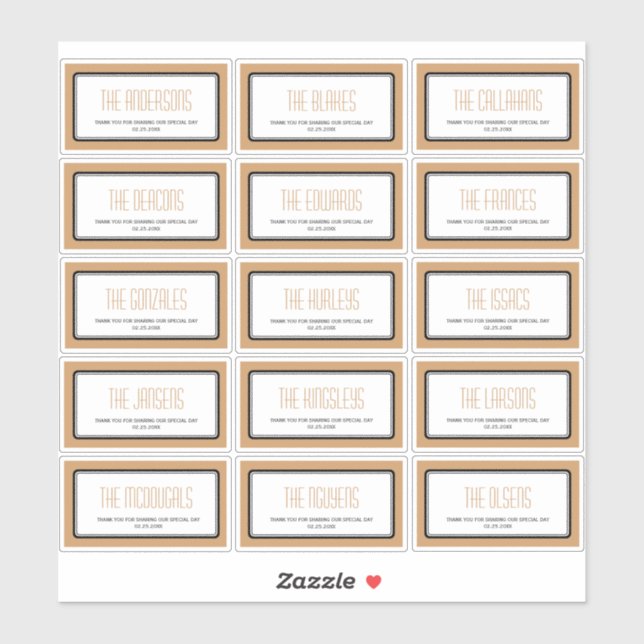 Mocha brun rectangulaire individu 15 étiquettes (Feuille)