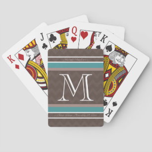 Mocha Chevron Monogram & Custom Text Playing Cards
