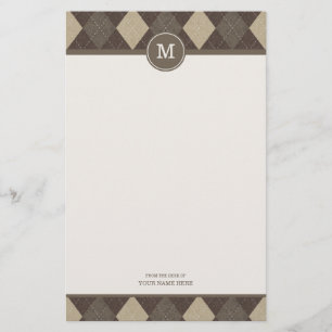 Mocha Chocca Argyle Plaid Monogram Stationery