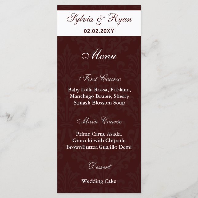 mocha chocolate brown photo Wedding Menus (Front)