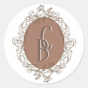 Mocha Chocolate Mousse Rococo Wedding Monogram Classic Round Sticker