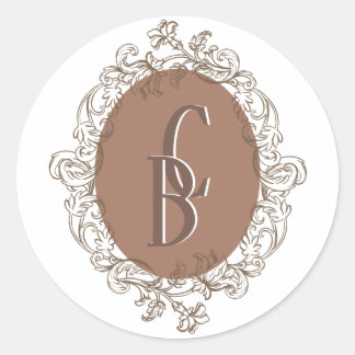 Mocha Chocolate Mousse Rococo Wedding Monogram Classic Round Sticker