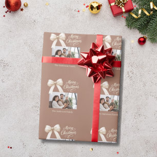 Mocha coffee cream bow photo script Christmas Wrapping Paper
