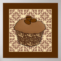 Mocha / Coffee Frosted Cupcake, Lace Background