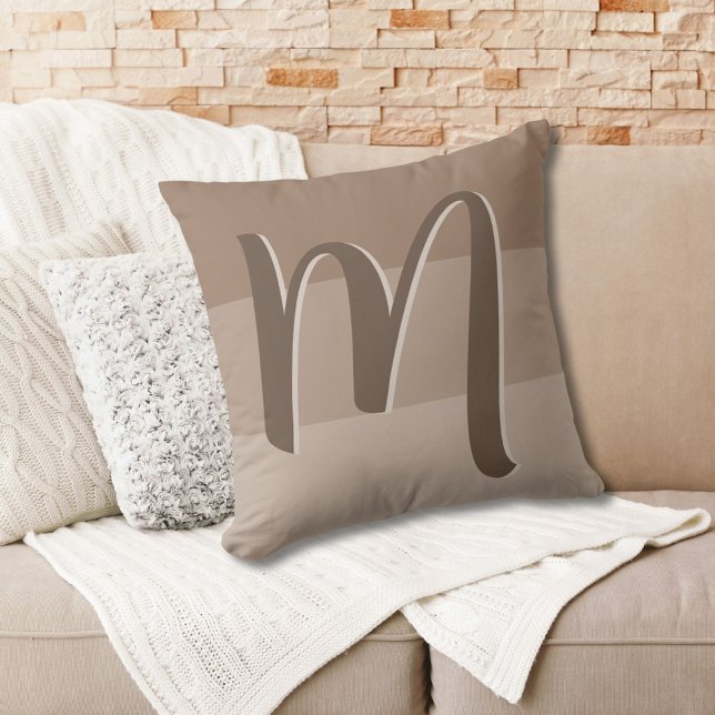 Mocha Colour Blocks Monogram  Throw Pillow (Creator Uploaded)