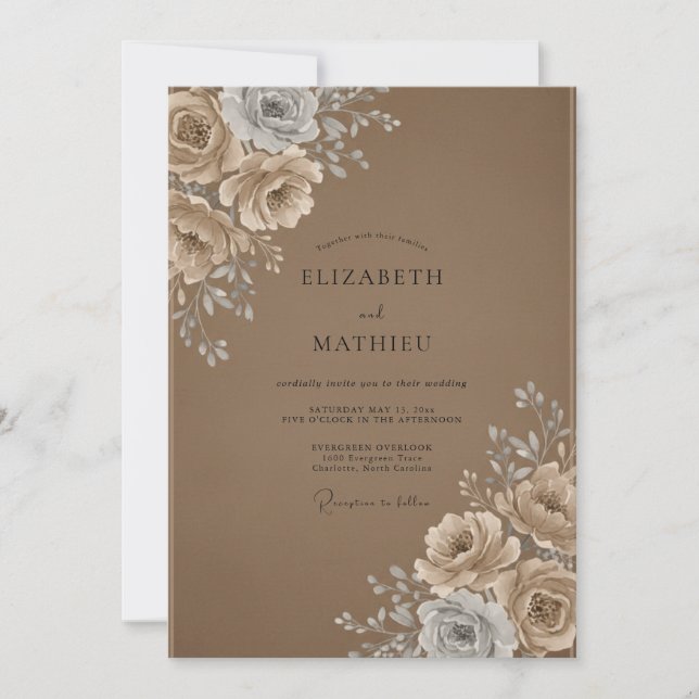 Mocha Cream Rose Wedding Invitation (Front)
