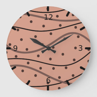 Mocha Dots & Stripes Pattern Large Clock