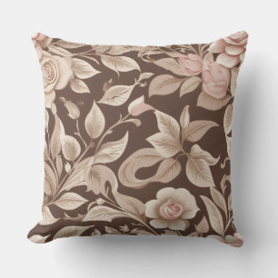 Mocha Floral Garden Throw Pillow