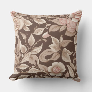 Mocha Floral Garden Throw Pillow