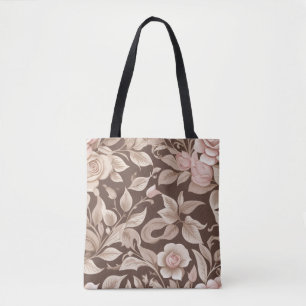 Mocha Floral Garden Tote Bag