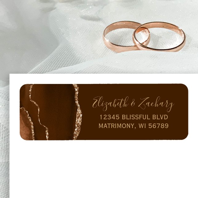Mocha Gold Agate Brown Wedding Return Address (Creator Uploaded)